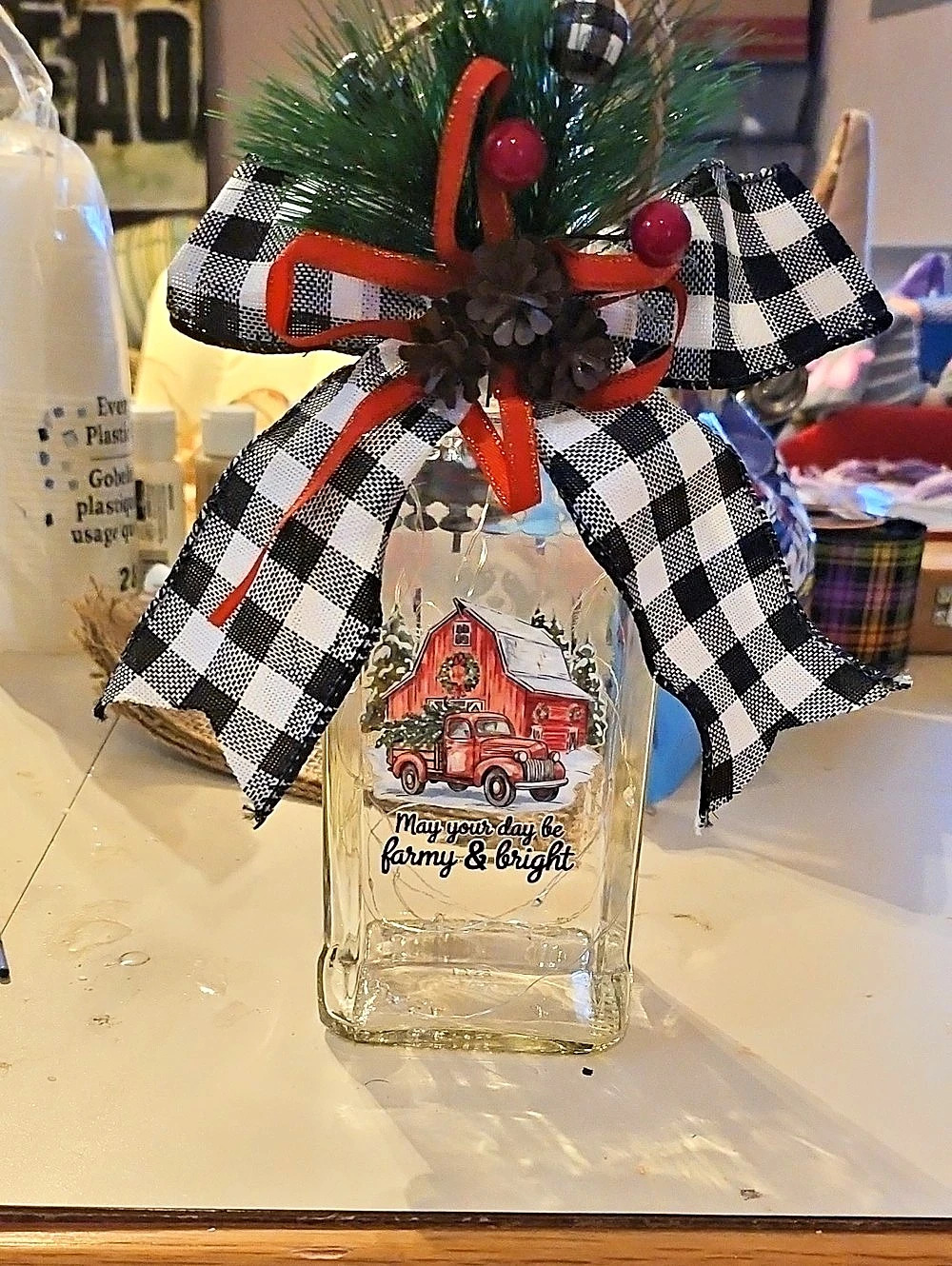Farm & Bright Clear & Black Decor Bottle